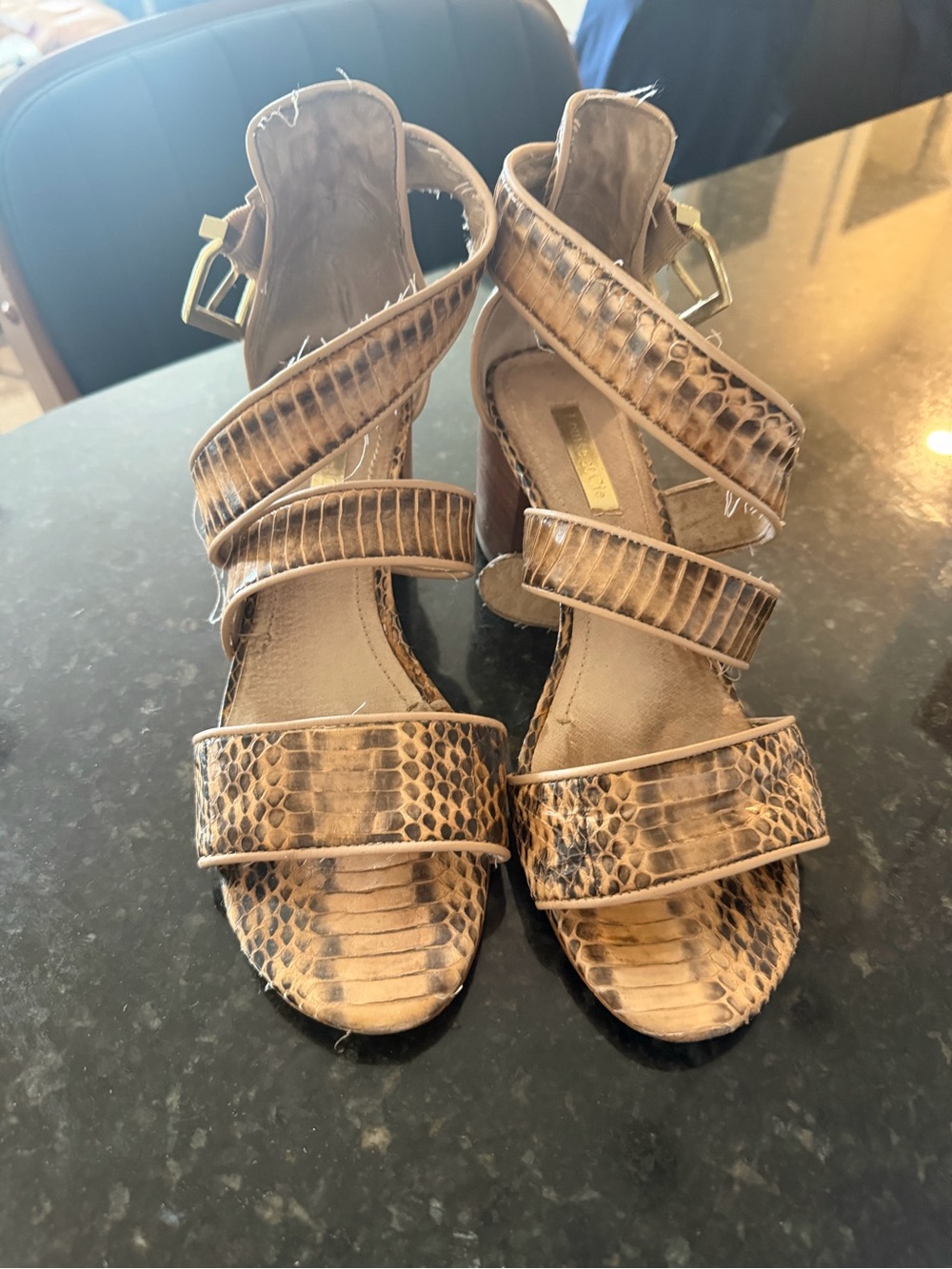 Lord & Taylor Brown Snake-Print Strappy Heels